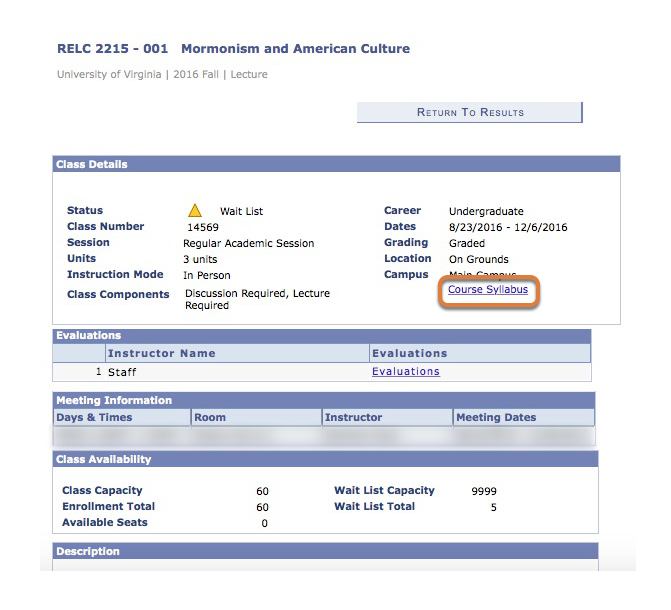 Verifying the link to the syllabus item in SIS