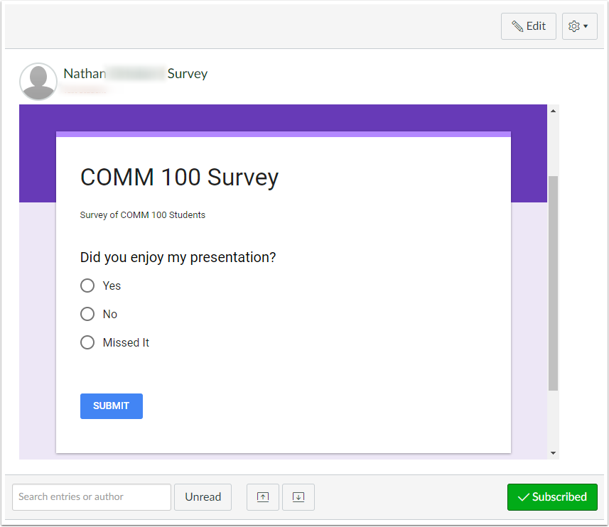 How do I embed a Google Form in a Canvas discussion? Google Suite