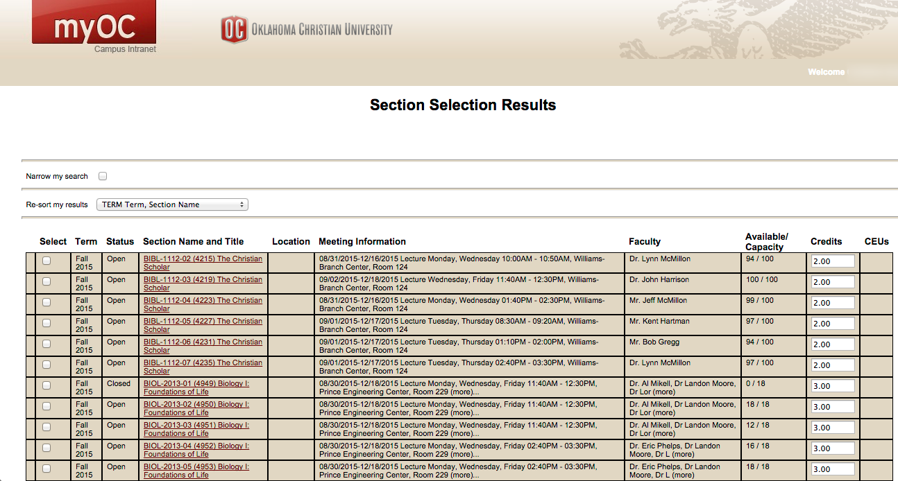 Register for Classes Current Students Oklahoma Christian University