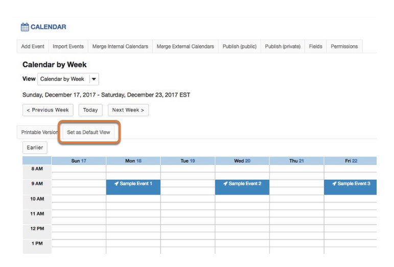 Set default view of calendar.