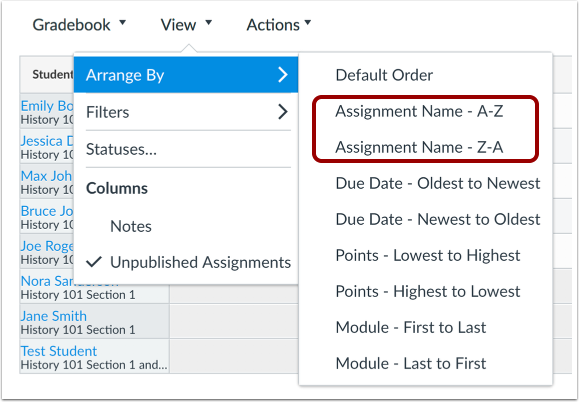 Arrange by Assignment Name