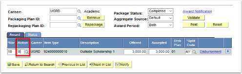Student Aid Package tab