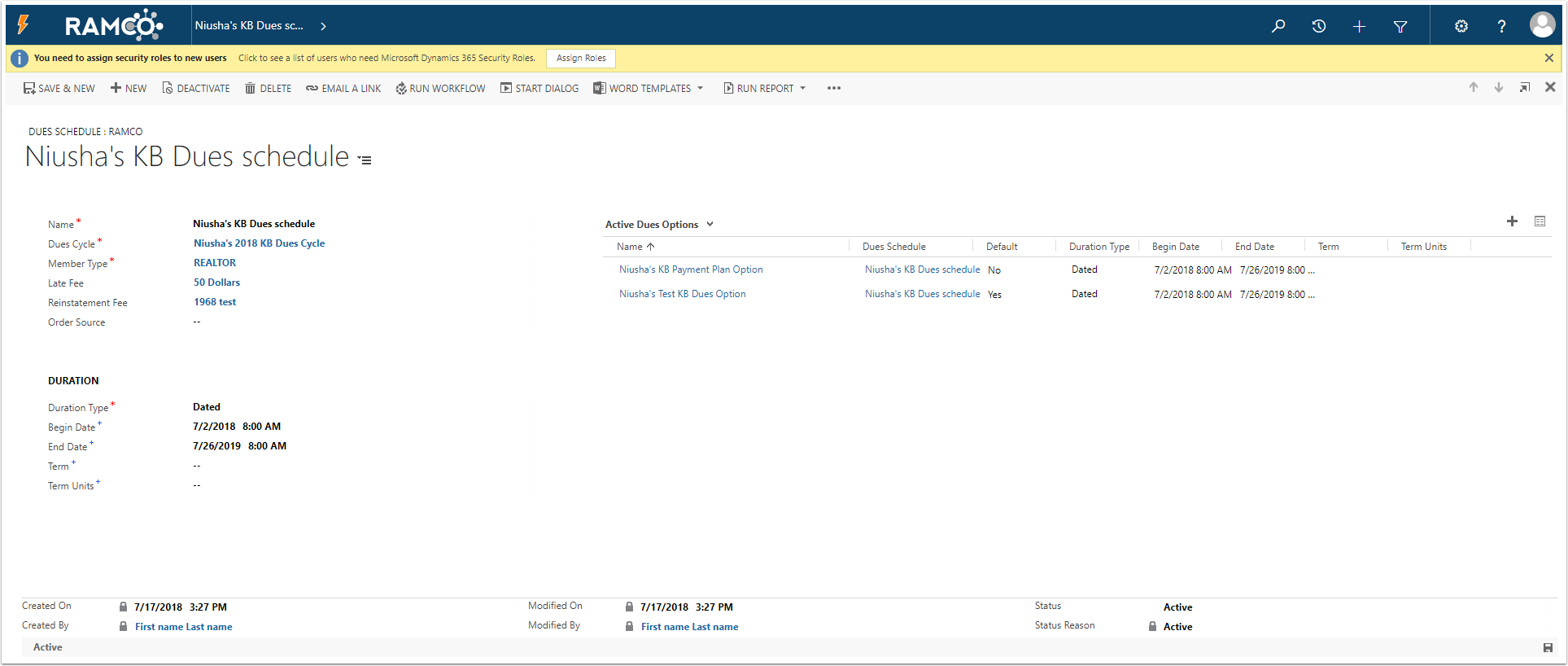 Dues Schedule (cobalt_duesschedule) Customer Care Portal