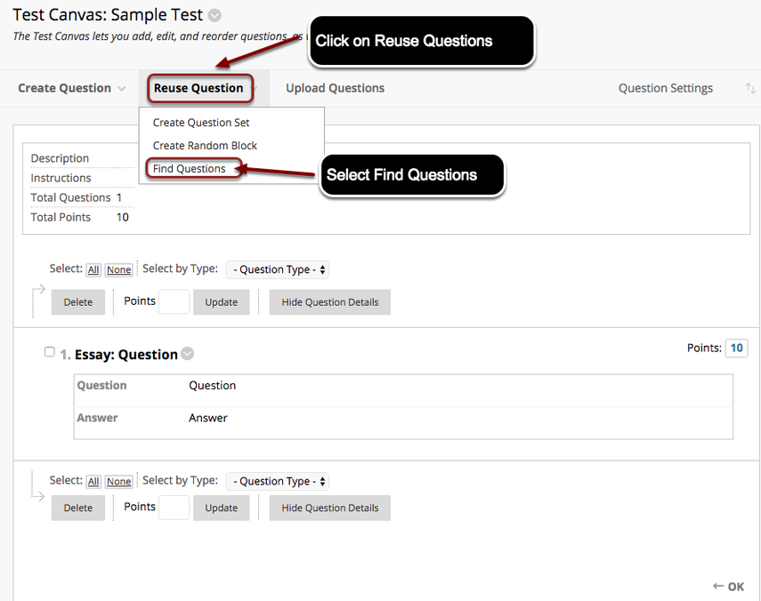 Reusing Individual Questions in a New Test Blackboard Learn Faculty