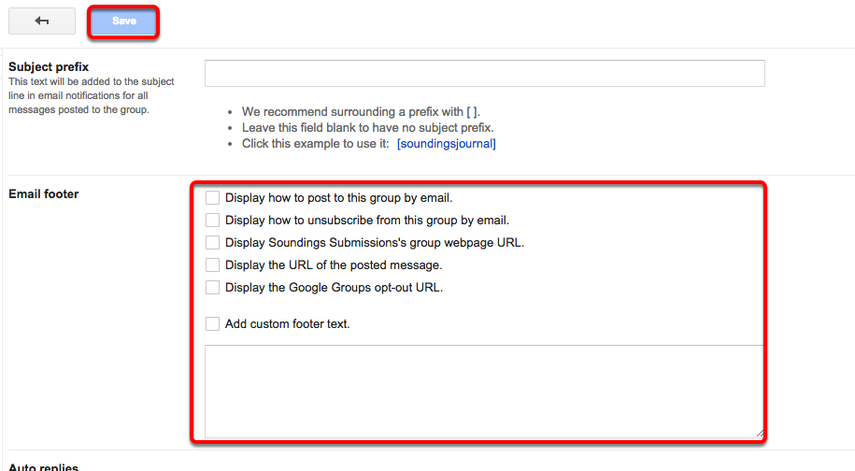 Set Footer Options and Click "Save"