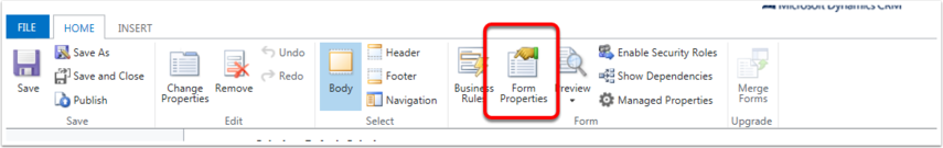 Click Form Properties in the Home Ribbon