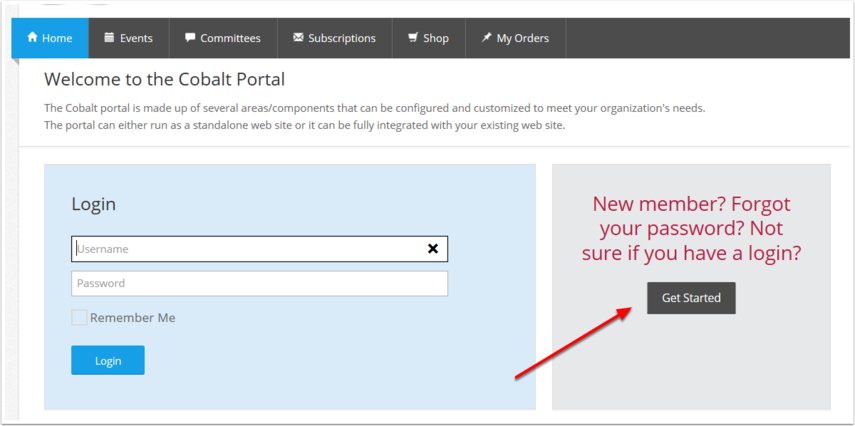 Contacts Click Get Started on the portal log in screen. 