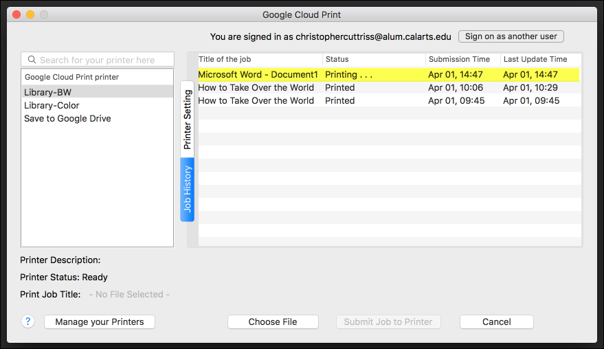 google cloud print history