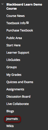 Image of the course menu with the Journals optioon outined