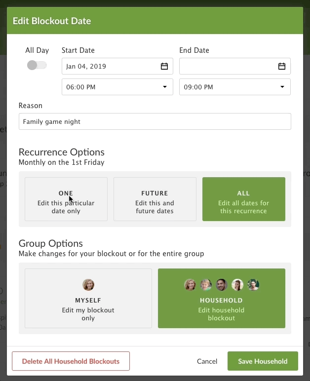 recurring blockouts