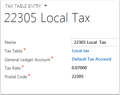Complete or edit the fields of the tax table entry and save.