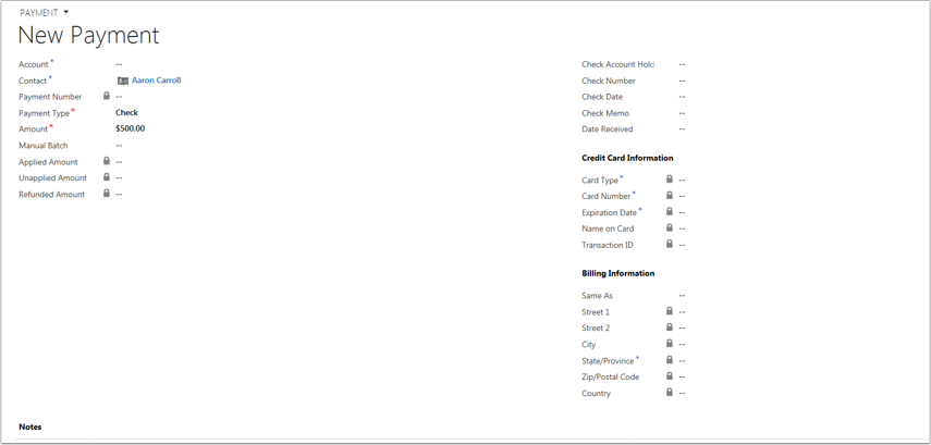  Fill out all fields marked with a red asterisk: Amount and Payment Type (The next section of the form is dependent on how the Payment Type field is filled out).