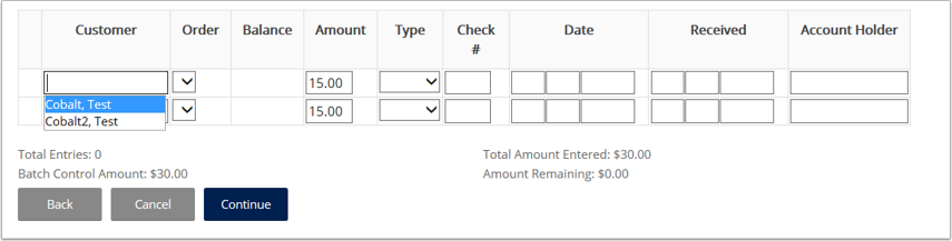 Fill in details for each payment record and click continue