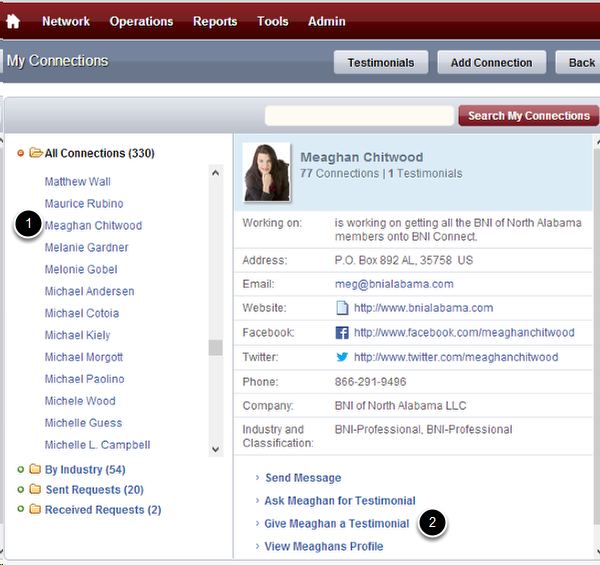 Giving BNI Connect Testimonials BNI Connect & BNI University Support