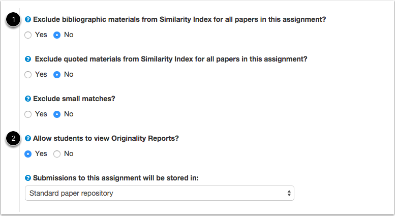 show repository and originality reports options