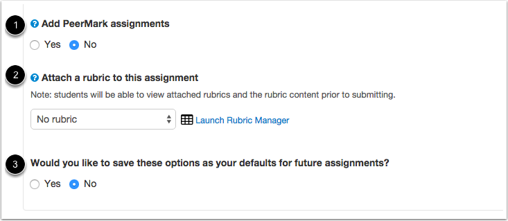 peer mark and rubric options