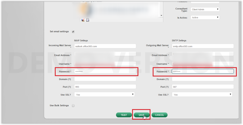 Update Password and Save