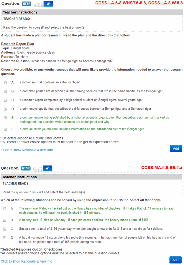 Multiple Choice, Multiple Correct Response