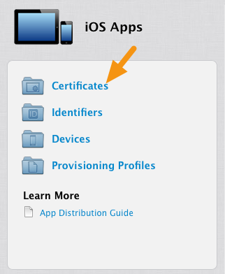 Click on the "Certificates" link under "iOS Apps."