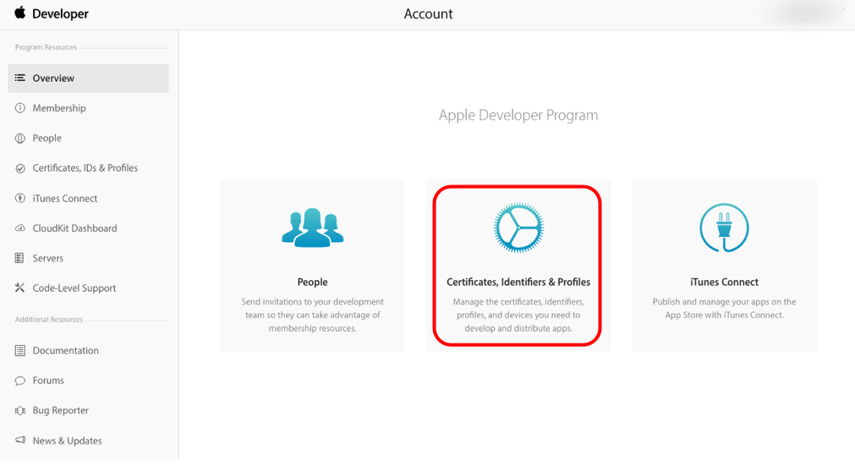 Click "Certificates, Identifiers & Profiles."