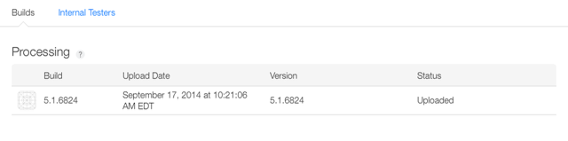 When submitted, the build will go through a "Processing" stage to check for errors.