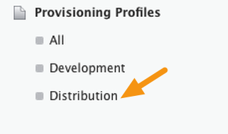Click on "Distribution" under the "Provisioning Profiles section.
