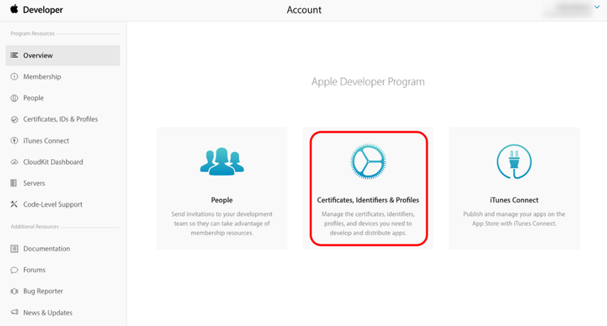 Click "Certificates, Identifiers &amp; Profiles."