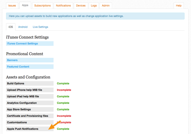 Login to the Mag+ Publish portal <https://publish.magplus.com> and go to Apps > iOS > Apple Push Notifications.