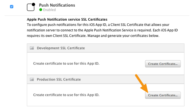 Under Production SSL Certificate, click on the "Create Certificate" button.