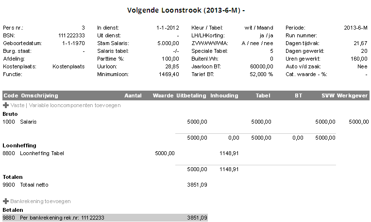 Werknemer is uitsluitend belastingplichtig (speciale tabel 5) – Nmbrs