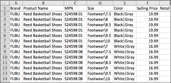 Required Data in Import file