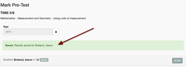 Once you select save you will see a save confirmation for that student