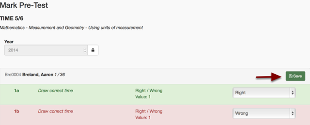 Once you have finished marking all the questions for that student click the "Save" button to save their results