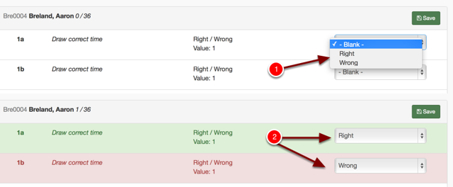 A list of all the questions for that student will open up. In this example we are marking a Right/Wrong question only.