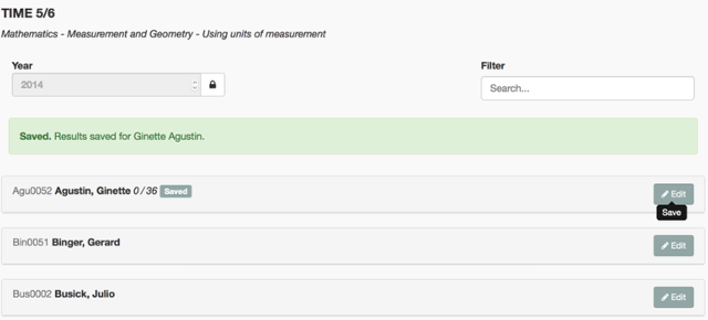 The student's results will be saved and you will then see a list of all the students remaining to be marked