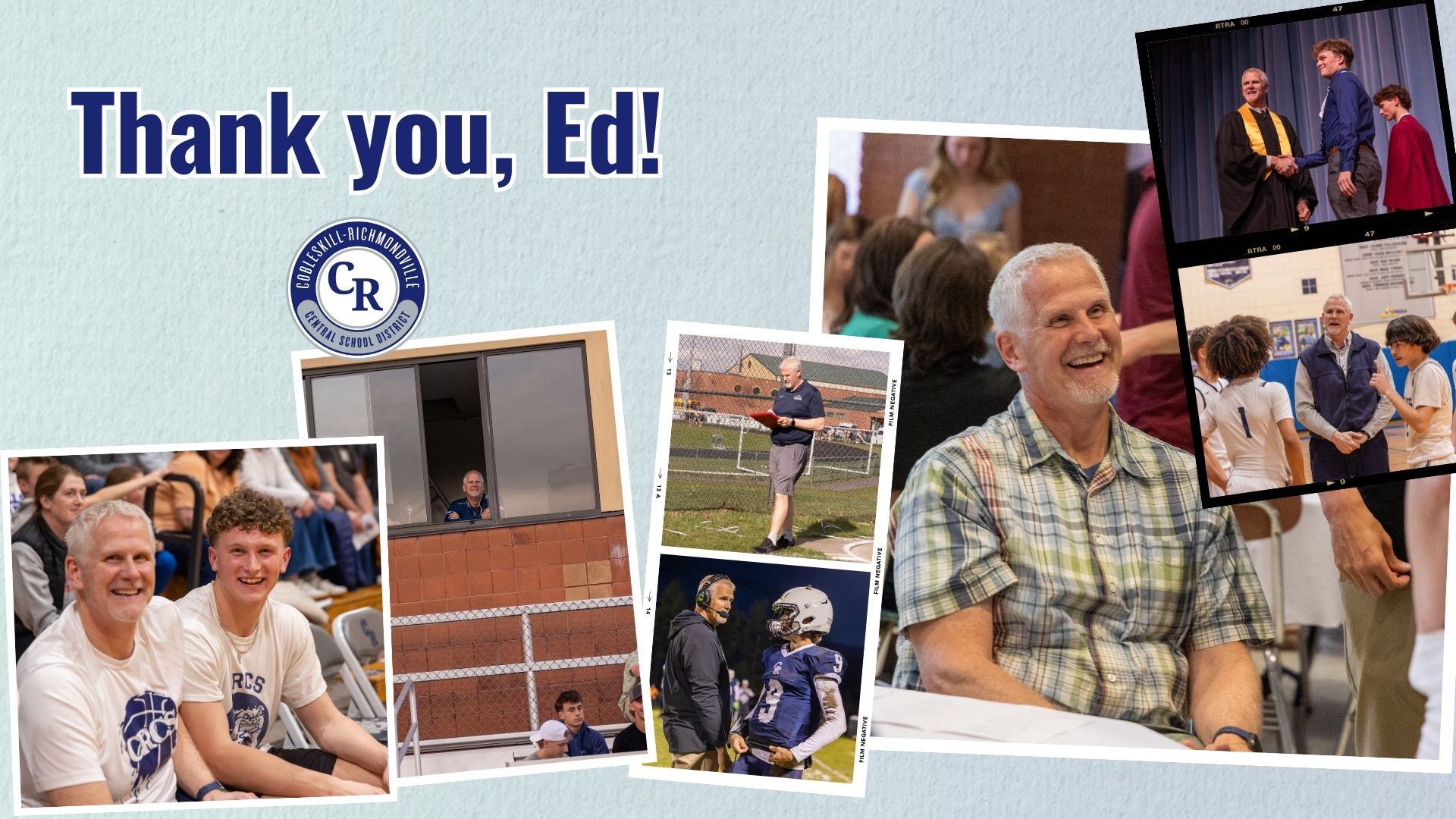 A collage of photos celebrating Ed, with the text "Thank you, Ed!" prominently displayed.