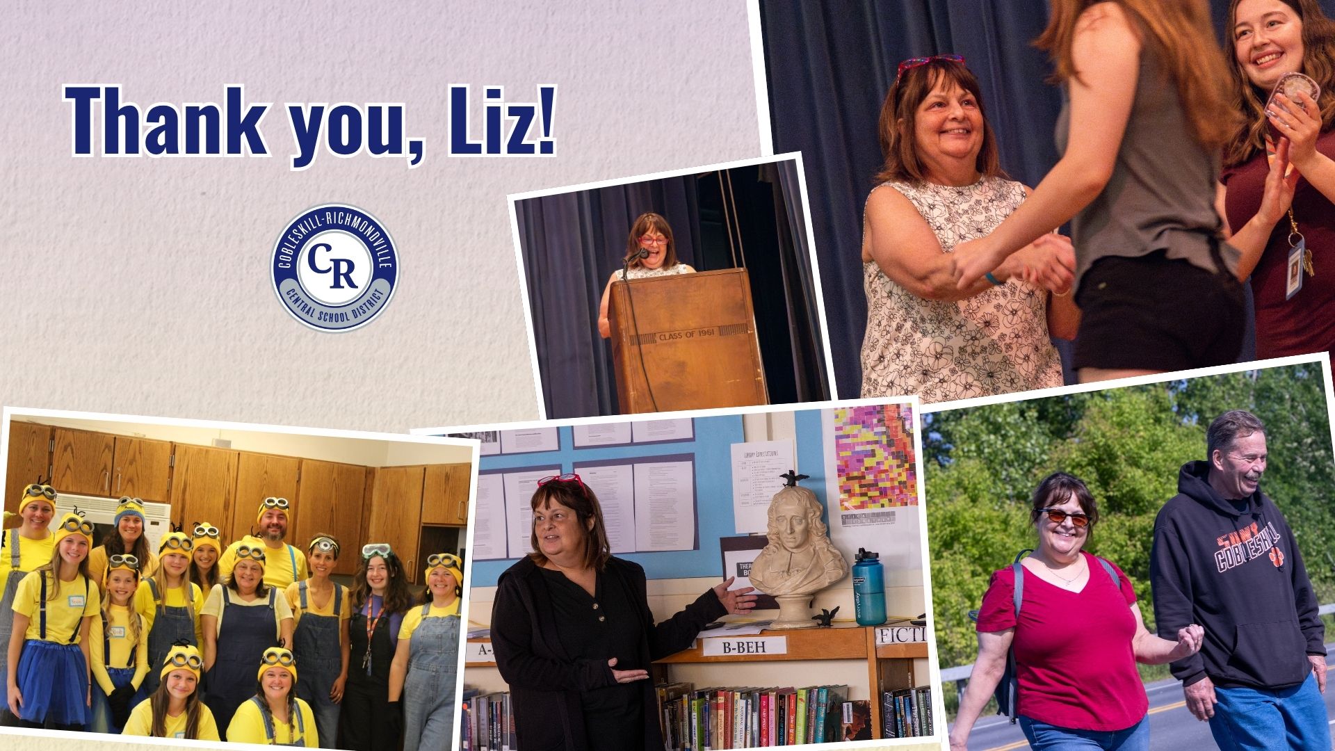 A collage of photos with the text 'Thank you, Liz!' at the top left.