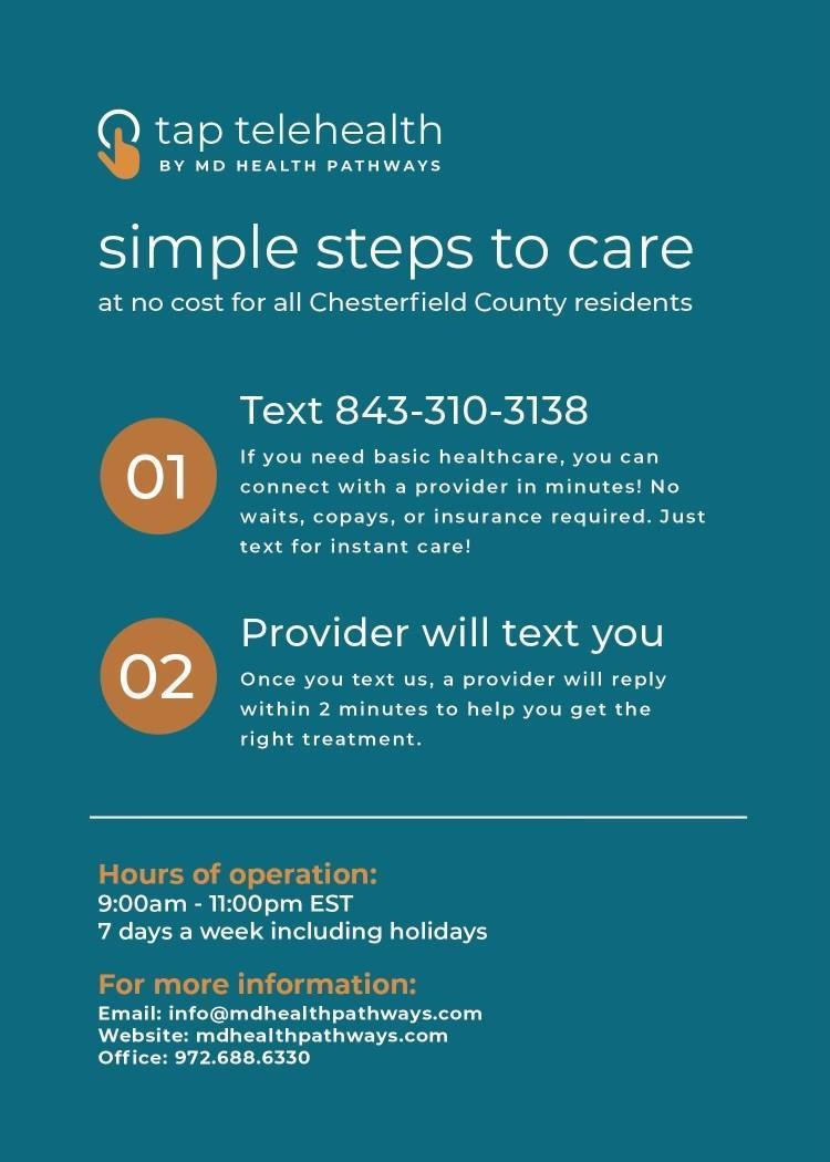 flyer showing the steps to take to use tap telehealth