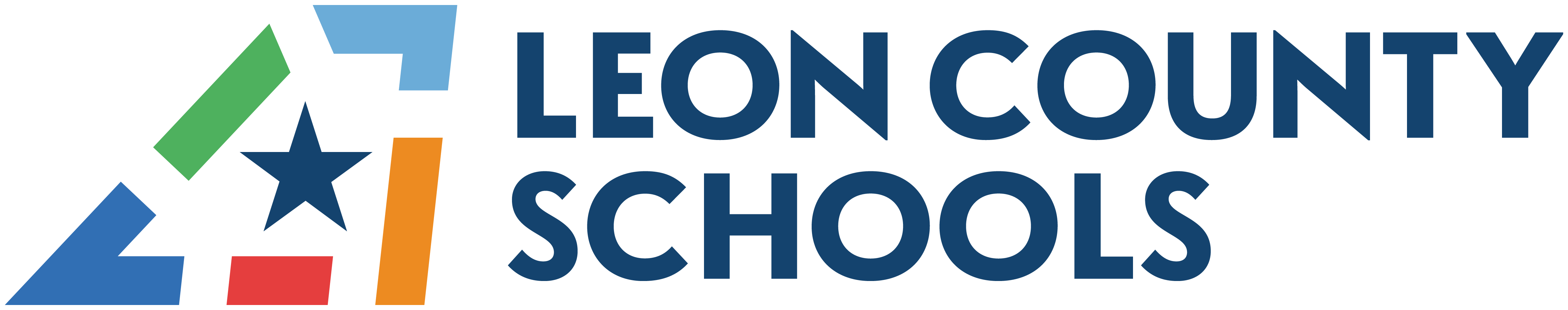 The Leon County Schools logo features a star and colorful geometric shapes.