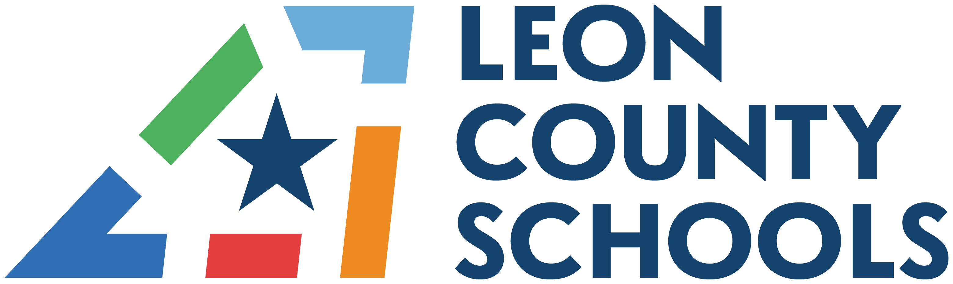 The Leon County Schools logo features a star and colorful geometric shapes.