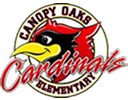 The Canopy Oaks Elementary school logo features a red cardinal mascot.