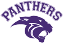 The word 'Panthers' arches above a purple panther head.