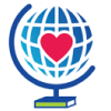 A globe icon with a red heart in the center, symbolizing global love.