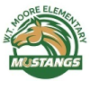 The W.T. Moore Elementary School logo features a horse head and the word 'Mustangs'.