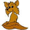 A cartoon fox with brown fur sits and smiles.
