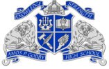 A school crest features a shield with symbols and the words 'Knowledge' and 'Strength'.