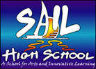 The SAIL High School logo features stylized text and a ship illustration.