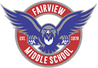 Fairview Middle School logo featuring a blue and white owl with outstretched wings.