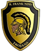 A shield-shaped emblem features a Trojan helmet and the words 'R. Frank Nims Trojans'.