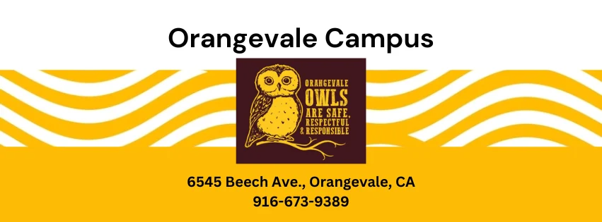 Image of the Orangevale Campus with a school logo and address.